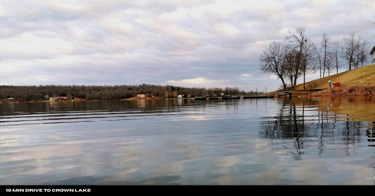 Ground-level photo of the Crown Lake shoreline, about a 10-minute drive from the lot